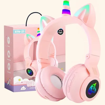 Produktbild von Kinder,kopfhörer Bluetooth Einhorn faltbar,Mädchen mit Kabel und Mikrofon Kopfhörer Kinder mit LED-licht Stereo Kopfhörer für Handy/Tablet/PC