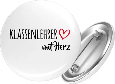 Produktbild von Huuraa Button Klassenlehrer mit Herz 25mm rund mit Sicherheitsnadel Ansteckbutton Geschenkidee