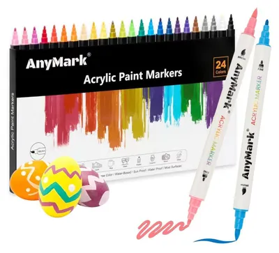 Obrázok produktu pre Sada akrylových fixiek, 24 farieb, vodeodolné, s dvojitou špičkou (1-5 mm), vhodné na papier, drevo, plátno a kameň