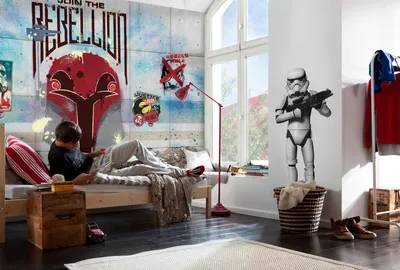 Produktbild von Komar Fototapete "Star Wars Rebels Wall", grau/blau/rot, Rebellion, 368 x 254 cm