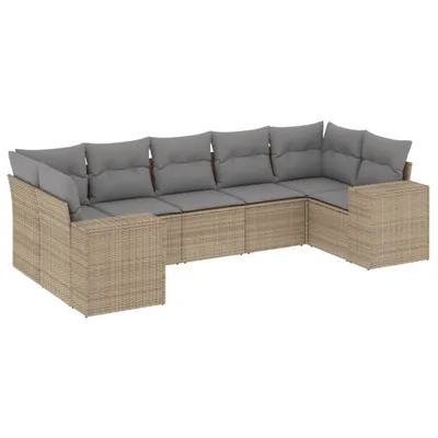 Produktbild von 7-tlg. Garten-Sofagarnitur mit Kissen Beige Poly Rattan