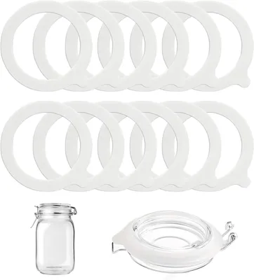 Imagen del producto de Anillos de silicona para frascos de vidrio - 12 unidades - Anillos de sellado de silicona - 97 x 70 x 2 mm - Anillos para frascos redondos - Evita la pérdida de presión y las fugas