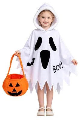 Halloween Gespenst Kostüm mit Kapuze, Kind, Weiß, L