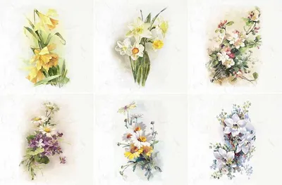 Imagen del producto de Kit de papel decorativo ITD para decoupage, con motivos de narcisos y margaritas, modelo RSM074