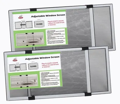 Image de Ensemble de 2 panneaux de fenêtre extensibles, 25,4 cm de hauteur x 48,3-91,4 cm de largeur, réglables, en fibre de verre et aluminium, de couleur blanche