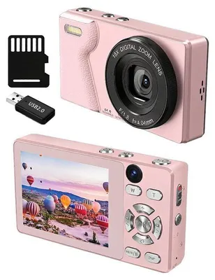 Produktbild von ZELURXX Mini-Digitalkamera mit Dualkamera, 18-fachem Digitalzoom und 32-GB-Speicherkarte, Rosa