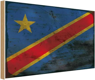 Produktbild von vianmo Holzschild 20x30 cm DR Kongo democratic Congo Rost Flagge Fahne Wappen