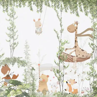 Productafbeelding van Sanders & Sanders fotobehang dieren groen en wit 375 x 270 cm