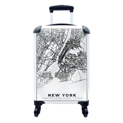 Produktbild von MuchoWow® Koffer Handgepäck Trolley Rollkoffer Kleine Reisekoffer mit 4 Rollen - New York - Stadtplan - Schwarz und weiß - Karte - Cabin Size < 55x40x23 cm & 55x40x20 cm - Fotokoffer - Kabinenkoffer - Boardgepäck - Reise-Box - Reisekoffer - Reisegepäck - Koffer mit Bild - Trolley für Kinder