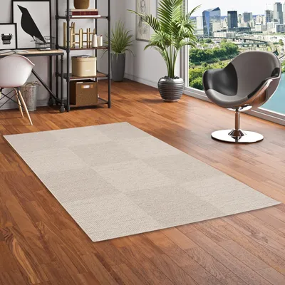 Produktbild von Natur Teppich Flachgewebe Casa Grau Beige Karo, Größe:80x150 cm