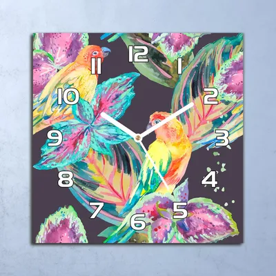 Produktbild von Deko Glasuhr Wanduhr 30x30 Aquarell Vögel Bunte Quarz Küchenuhr Bürouhr