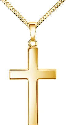 Produktbild von Kreuz-Anhänger 585 Gold 14 Karat / 8 K Goldkreuz für Damen und Herren. Mit Kette 925 Silber vergoldet Länge 60 cm