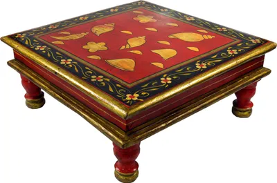 Produktbild von Bemalter Kleiner Tisch, Minitisch, Blumenbank - Maritim Rot/schwarz, Holz, 16*38*38 cm, Kaffeetische & Bodentische