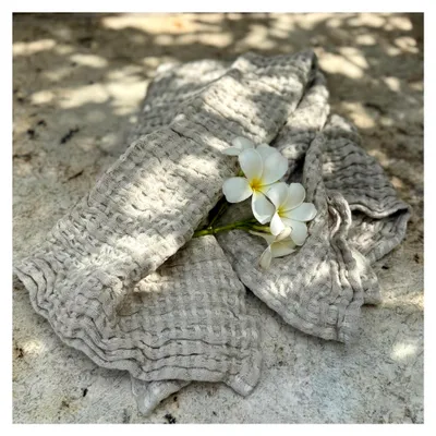 Produktbild von Waffelpique Duschtuch Badetuch Saunatuch Halbleinen Stonewashed Natur (90x135 cm)