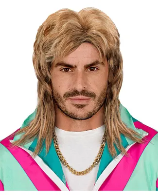 Produktbild von 80er Jahre Vokuhila Perücke – Blond gesträhnt Retro Mullet Wig – Schulterlang Uni – Fasching Karneval Halloween Mottoparty