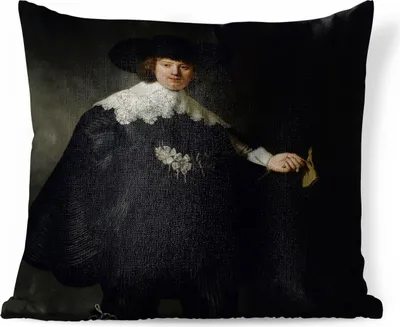 Produktbild von MuchoWow® Zierkissen Sofakissen Wohnzimmer Dekokissen 50x50 cm Hochzeitsbildnis von Marten Soolmans - Gemälde von Rembrandt van Rijn - Komfort - Sofakissen