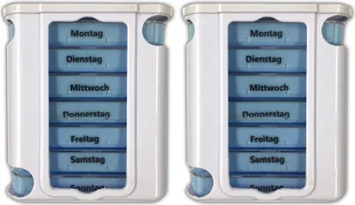 Produktbild von 2er Set Pillendose für 7 Tage inkl. Tablettenteiler | Pillendose Medikamentenbox