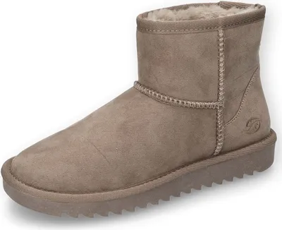 A single beige winter boot is shown against a white background.