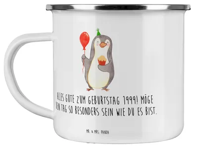 Produktbild von Mr. & Mrs. Panda Teetasse 1999 Geburtstag - Weiß - Geschenk, Haferl, Emaille Tasse, Geburtstagsspruch, Alles Gute zum, Teebecher, Pott, Geburtstagsgeschenk, Feier, becher