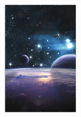 Produktbild von Wallario Wandbild Planeten im Weltall, Größe: 61 x 91,5 cm, Poster mit rahmenlosen Bildhalter
