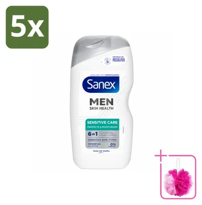 Imagen del producto de 5 unidades de gel de ducha Sanex Men Sensitive, 400 ml cada uno, pack ahorro
