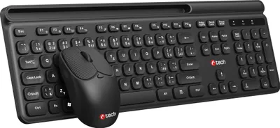 Produktbild von C-TECH Quallis WLKMC-05 Tastatur, Kabelloses Combo Set mit Maus, Schwarz, USB, CZ/SK