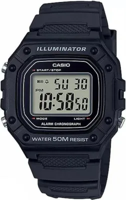 A black Casio digital watch is shown against a white background.