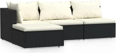 Produktbild von vidaXL 4-tlg. Garten-Lounge-Set mit Auflagen Schwarz Poly Rattan