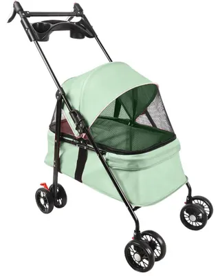 Produktbild von Hundebuggy und Katzenwagen - 2-in-1 Tierbuggy - Klappbar - Abnehmbare Wanne - Für Haustiere bis 10 kg - Stahlrahmen 50x70x95 cm - Grün