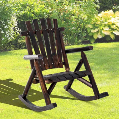 Produktbild von Schaukelstuhl Massivholz verkohlt, Schaukelsessel Outdoor Tannenholz, wetterfest, Gartenstuhl Balkon, Verkohlt | 97x69x93 cm | bis 113 kg | Armlehnen