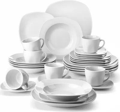 Image de MALACASA, ELISA, 30 pcs. service de table en porcelaine, set de vaisselle avec service à café, assiettes à dessert, assiettes à soupe, assiettes à manger, 6 personnes
