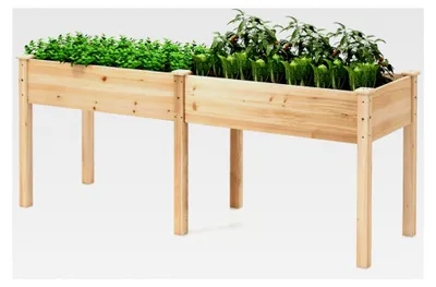 Produktbild von Hochbeet aus Holz mit 8 Abflusslöchern, erhöhtes Gartenbeet mit Trennwand, Pflanzkasten aus Tannenholz für Gemüse, Blumen und Früchte, 184 x 58 x 77 cm (Natur)