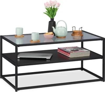 Image de relaxdays 10026789_0 relaxdays Couchtisch Glas schwarz 90,0cm x 50,0cm x 42,0 cm