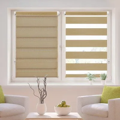 Immagine prodotto di Tenda a rullo doppio con sistema di fissaggio a clip - colore sabbia, traslucida e oscurante, dimensioni 55 x 150 cm