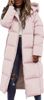 Produktbild von ASKSA Damen Daunenjacke Winter Lang Daunenmantel Steppmantel Warmer Wintermantel Jacken Outdoor Mantel mit Kapuze (Pink,L)