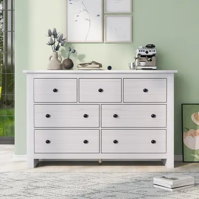 Immagine prodotto di credenza okwish, credenza, mobile da cucina, mobile contenitore, credenza, mobile da terra, cassettiera, 7 cassetti, soggiorno, bianco, 140 x 40 x 89 cm