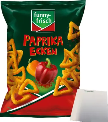 Produktbild von Funny Frisch Paprika Ecken Knabbergebäck pikant-würzige Knabberei (75g Tüte) + usy Block