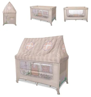 Produktbild von Lorelli Reisebett Sweet Home 2 Ebenen Laufstall mit Dach faltbar Räder Matratze beige