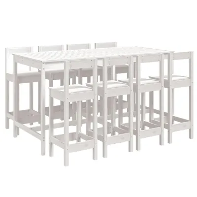 Produktbild von vidaXL 9-tlg. Gartenbar-Set Weiß Massivholz Kiefer