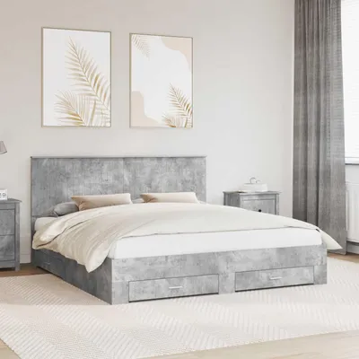 Obrázok produktu pre Maison Exclusive – posteľný rám so zásuvkami, betónovo sivý, 180 x 200 cm, drevený materiál
