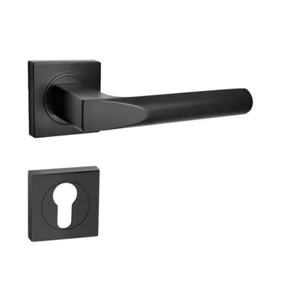 Produktbild von Domino Türgriff CONO-QR Drückergarnitur PZ Profilzylinder Set quadratische Rosette Türklinke für Zimmertür Innentür Türbeschläge aus Aluminium Schwarz