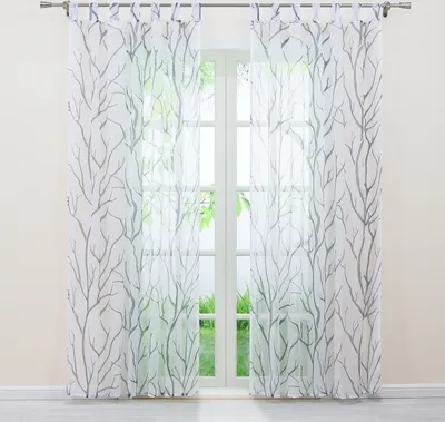 Produktbild von Joyswahl Vorhang Voile Gardinen HxB 175x140cm Fensterschal mit grauem Zweigmuster Schlaufen halbtransparent Grau 1 Stück