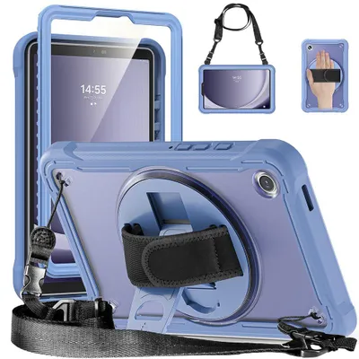Image de Coque pour Samsung Galaxy Tab A9 / A11 (8,7 Pouces) Protection Intégrale Rigide Hybride avec Bandoulière et Sangle - Violet