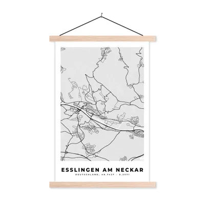 Produktbild von MuchoWow® Textilposter Esslingen Am Heckar- Karte - Stadtplan - Deutschland 120x180 cm mit holzfarbenen Rahmen - Textil-Plakat