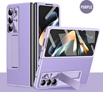 Produktbild von Hülle für Samsung Galaxy Z Fold 6 Litschi Hart PC Stander Schutzhülle mit Displayschutz / Linsenschutz Lila