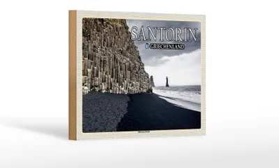 Produktbild von Holzschild Reise 18x12 cm Santorin Griechenland Schwarzer Strand