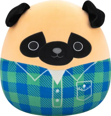 Produktbild von Squishmallows Plüschfigur Brown Pug in Green and Blue Flannel Shirt Prince 30 cm