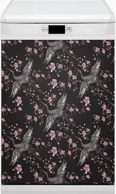 Produktbild von Magnet für Spülmaschine Abwaschbar 45x80 cm Magnet für Spülmaschine Magnetmatte Dekor - Reiher und Blumen