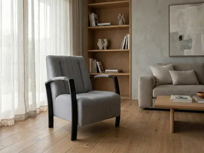 Image de Fauteuil élégant Looft gris à ressorts – Ergonomique – Design moderne pour le salon et le bureau