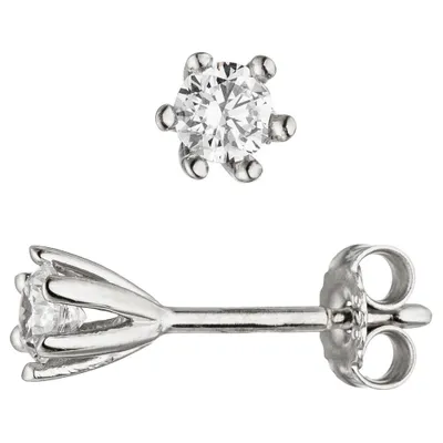 Produktbild von Paar Solitär Ohrstecker weiße Zirkonia 4,6mm 925 Silber Ohrschmuck für Damen